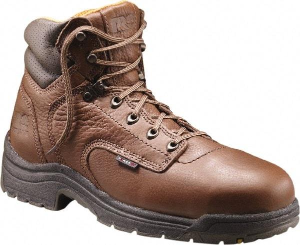 Timberland PRO - Men's Size 14 Medium Width Steel Work Boot - Brown, Leather Upper, Rubber Outsole, 6" High, Safety Toe - USA Tool & Supply