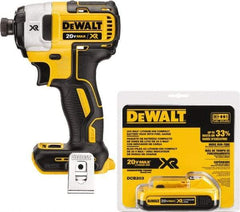 DeWALT - 20 Volt, 1/4" Drive, 20, 125, 152 Ft/Lb Torque, Cordless Impact Driver - 1000, 2800, 3250 RPM, 1 Lithium-Ion Battery Included - USA Tool & Supply