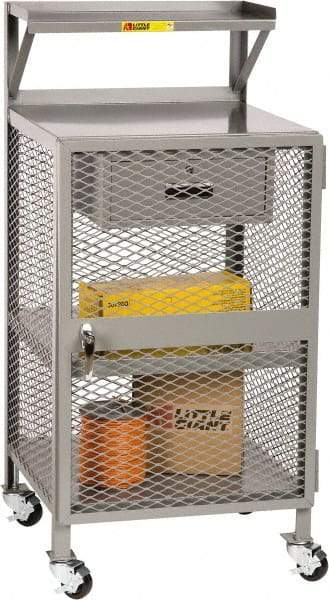 Little Giant - 1,000 Lb Capacity, 4 Shelf, 1 Drawer Enclosed Mobile Shop Desk - 36" Wide x 24" Deep x 52" High, Steel, Gray - USA Tool & Supply