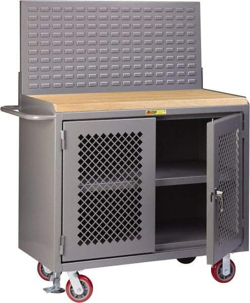 Little Giant - Mobile Bench Cabinet with Louvered Panel - Steel, Fixed Leg, Gray, 53-1/2" Long x 24" Deep x 43" High - USA Tool & Supply