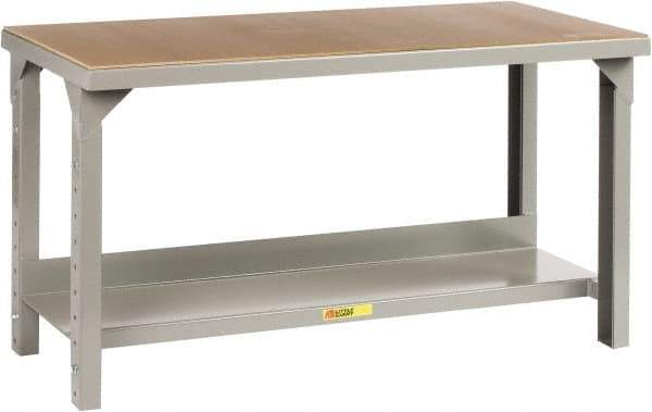 Little Giant - 72 Wide x 36" Deep x 27" High, Hardboard/Steel Heavy-Duty Workbench with Hardboard Top - Adjustable Height Legs, Gray - USA Tool & Supply