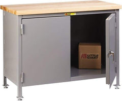 Little Giant - 48 Wide x 24" Deep x 37" High, Butcher Block Cabinet Work Center - Fixed Legs With Adjustable Height Glides, Gray - USA Tool & Supply