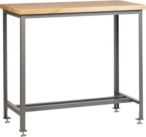 Little Giant - 72 Wide x 36" Deep x 42" High, Butcher Block Standing Height Butcher Block Table - Fixed Legs With Adjustable Height Glides, Gray - USA Tool & Supply