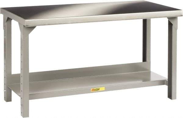 Little Giant - 48 Wide x 30" Deep x 27" High, Stainless Steel Heavy-Duty Workbench with Stainless Steel Top - Adjustable Height Legs, Gray - USA Tool & Supply