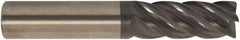 Accupro - 1", 4-1/4" LOC, 1" Shank Diam, 7" OAL, 5 Flute, Solid Carbide Square End Mill - Single End, AlTiCrN Finish, Spiral Flute, 38° Helix, Centercutting, Right Hand Cut, Right Hand Flute, Series HS - USA Tool & Supply
