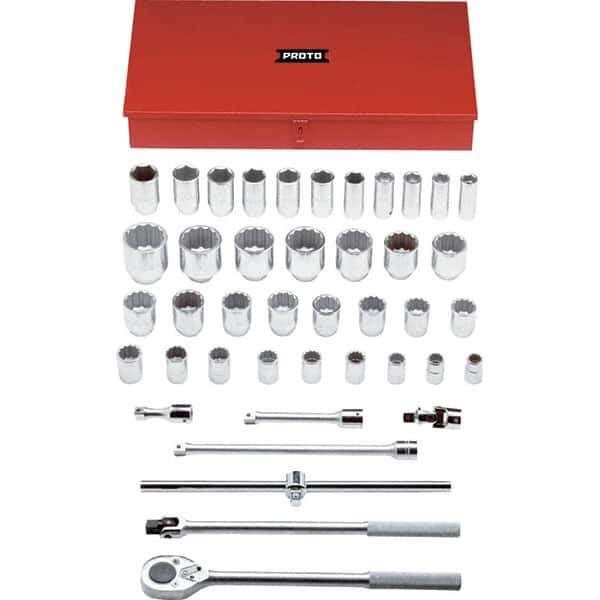 Proto - 42 Piece 3/4" Drive Chrome Finish Deep Well Socket Set - 6, 12 Points, 7/8" to 2-3/8" Range, Inch Measurement Standard - USA Tool & Supply