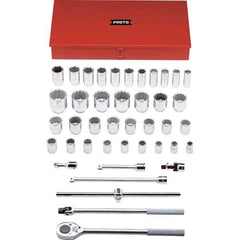 Proto - 42 Piece 3/4" Drive Chrome Finish Deep Well Socket Set - 6, 12 Points, 7/8" to 2-3/8" Range, Inch Measurement Standard - USA Tool & Supply