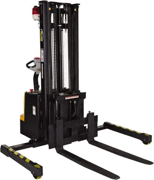 Vestil - 1,500 Lb Capacity, 118" Lift Height, Battery Powered Stacker - 2-1/2" Lowered Height, 36-1/4" Fork Length, 48" Overall Width - USA Tool & Supply