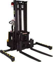 Vestil - 1,500 Lb Capacity, 118" Lift Height, Battery Powered Stacker - 2-1/2" Lowered Height, 36-1/4" Fork Length, 48" Overall Width - USA Tool & Supply