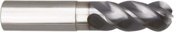 Niagara Cutter - 1/2" Diam, 1" LOC, 4 Flute Solid Carbide Ball End Mill - AlTiN Finish, Single End, 3" OAL, 1/2" Shank Diam, Spiral Flute - USA Tool & Supply