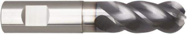 Niagara Cutter - 1/2" Diam, 1" LOC, 4 Flute Solid Carbide Ball End Mill - AlTiN Finish, Single End, 3" OAL, 1/2" Shank Diam, Spiral Flute - USA Tool & Supply