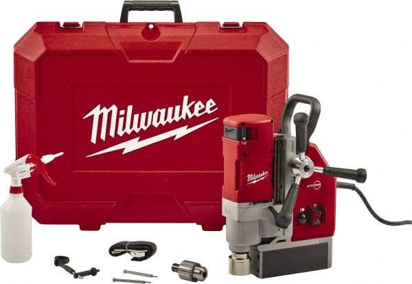 Milwaukee Tool - 1-5/8" Chuck, 5.125" Travel, Portable Electromagnetic Drill Press - 470-730 RPM, 13 Amps, 2.3 hp, 1750 Watts - USA Tool & Supply