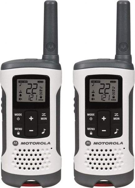 Motorola - 16 Mile Range, 22 Channel, 0.5 & 1.5 Watt, Series Talkabout, Recreational Two Way Radio - FRS/GMRS Band, 462.55 to 467.7125 Hz, AA & NiMH Battery, 12 NiMH & 29 AA hr Life, 9.45" High x 8.66" Wide x 2.44" Deep, Low Battery Alerts - USA Tool & Supply