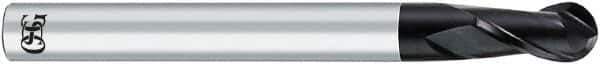 OSG - 8mm Diam, 14mm LOC, 2 Flute Solid Carbide Ball End Mill - WXL Finish, Single End, 160mm OAL, 8mm Shank Diam - USA Tool & Supply