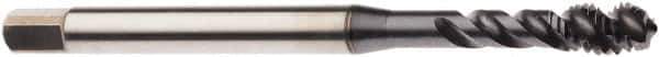 Seco - M10x1.50 Metric 3 Flute 6H Modified Bottoming Spiral Flute Tap - Cobalt, TiCN Finish, 100mm OAL, Right Hand Flute, Right Hand Thread, H6 - USA Tool & Supply