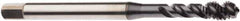 Seco - M10x1.50 Metric 3 Flute 6H Modified Bottoming Spiral Flute Tap - Cobalt, TiCN Finish, 100mm OAL, Right Hand Flute, Right Hand Thread, H6 - USA Tool & Supply