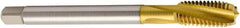Seco - M12x1.75 Metric 3 Flute 6H Modified Bottoming Spiral Flute Tap - Cobalt, TiN Finish, 110mm OAL, Right Hand Flute, Right Hand Thread, H6 - Exact Industrial Supply