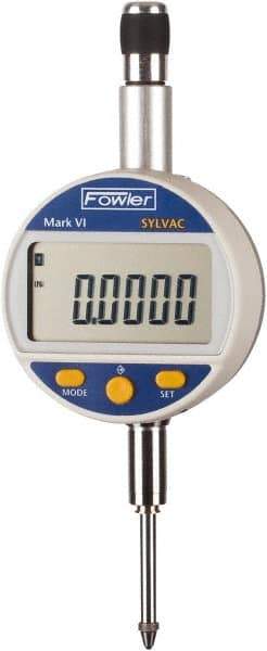 Fowler - 0 to 25mm Range, 0.00005" Graduation, Electronic Drop Indicator - Center Lug Back, Accurate to 0.00016", Inch & Metric System, LCD Display - USA Tool & Supply