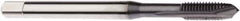 Seco - M1x0.25 Metric, 2 Flute, TiCN Finish, Cobalt Spiral Point Tap - Plug Chamfer, Right Hand Thread, 40mm OAL, 5mm Thread Length, 2.5mm Shank Diam, 5HX Class of Fit - Exact Industrial Supply