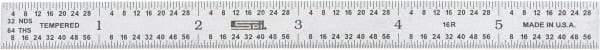 SPI - 6" Long, 1/100, 1/64, 1/50, 1/32" Graduation, Flexible Steel Rule - 16R Graduation Style, Satin Chrome Finish - USA Tool & Supply