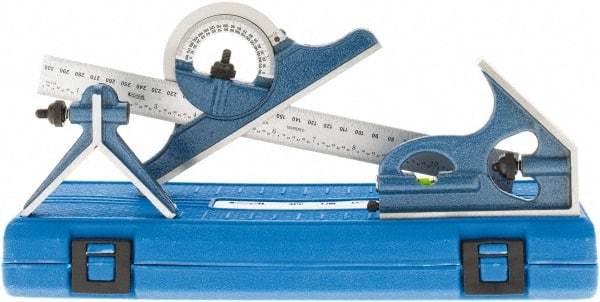 SPI - 4 Piece, 12" Combination Square Set - 1/32 & 1/64" (English/Metric) Graduation, Hardened Steel Blade, Cast Iron Center, Protractor & Square Head - USA Tool & Supply