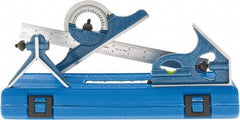SPI - 4 Piece, 12" Combination Square Set - 1/16, 1/32, 1/64 & 1/8" (4R) Graduation, Hardened Steel Blade, Cast Iron Center, Protractor & Square Head - USA Tool & Supply