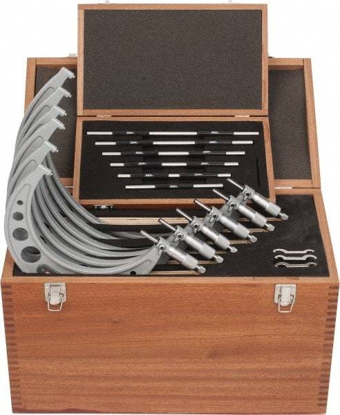 SPI - 6 to 12" Range, 6 Piece Mechanical Outside Micrometer Set - 0.0001" Graduation, 0.0002, 0.0003" Accuracy, Ratchet Stop Thimble - USA Tool & Supply