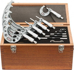 SPI - 0 to 6" Range, 6 Piece Mechanical Outside Micrometer Set - 0.0001" Graduation, 0.0001, 0.0002" Accuracy, Ratchet Stop Thimble - USA Tool & Supply