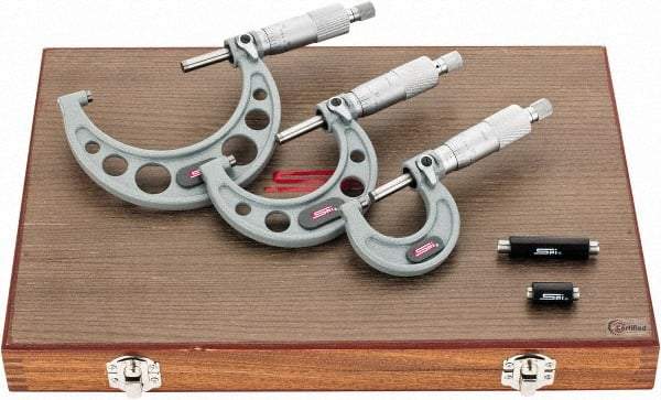 SPI - 0 to 3" Range, 3 Piece Mechanical Outside Micrometer Set - 0.0001" Graduation, 0.0001, 0.0002" Accuracy, Ratchet Stop Thimble - USA Tool & Supply