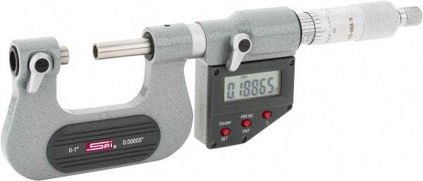 SPI - 0 to 25mm Range, Electronic Screw Thread Micrometer - Ratchet Stop Thimble, 0.00005" Graduation, 0.0001" Accuracy - USA Tool & Supply