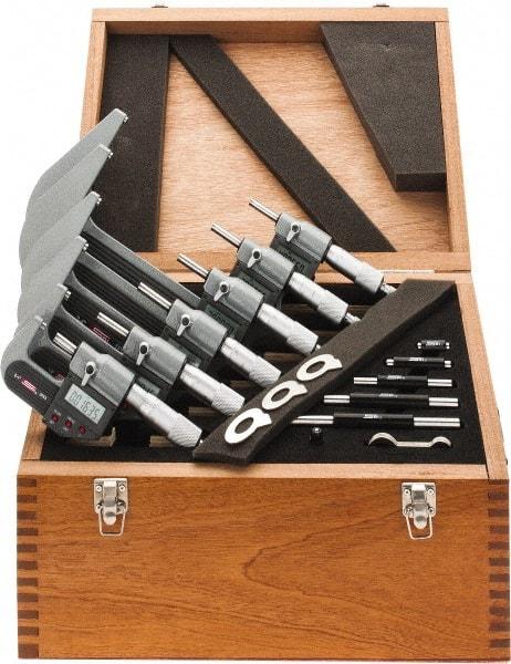 SPI - 0 to 6" Range, 0.001mm Resolution, IP65, 6 Piece Electronic Outside Micrometer Sets - 0.002, 0.003mm Accuracy, Ratchet Stop Thimble, Carbide Tipped Measuring Face - USA Tool & Supply