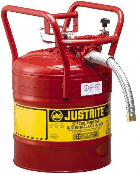 Justrite - 5 Gal Brass Type II DOT Safety Can - 17-1/2" High x 11-3/4" Diam, Red - USA Tool & Supply