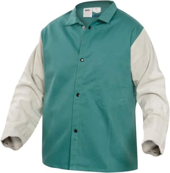 PRO-SAFE - Size XL Flame Resistant/Retardant Jacket - Green, Gray, Cotton, Snaps Closure, 46 to 48" Chest - USA Tool & Supply