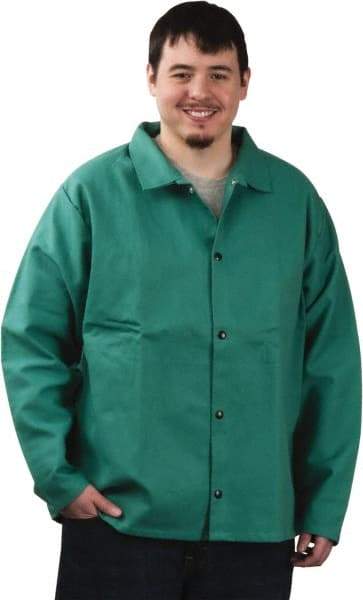 PRO-SAFE - Size M Flame Resistant/Retardant Jacket - Green, Cotton, Snaps Closure, 38 to 40" Chest - USA Tool & Supply