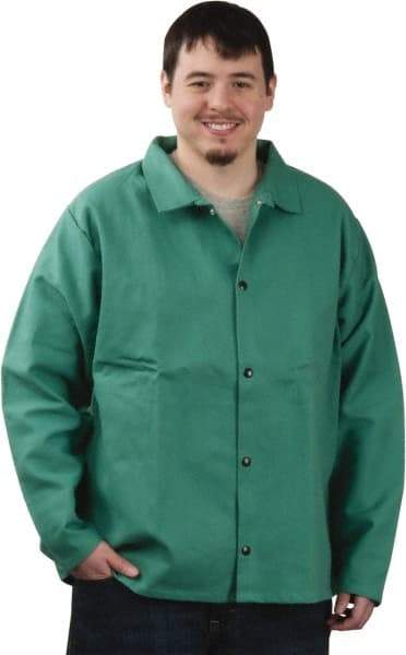 PRO-SAFE - Size L Flame Resistant/Retardant Jacket - Green, Cotton, Snaps Closure, 42 to 44" Chest - USA Tool & Supply