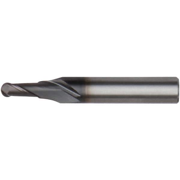 Kennametal - 12mm Diam, 15mm LOC, 2 Flute Solid Carbide Ball End Mill - AlTiN Finish, Single End, 55mm OAL, 12mm Shank Diam, Spiral Flute - USA Tool & Supply