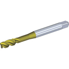 Kennametal - 1/4-20 UNC 3 Flute 3BX Modified Bottoming Spiral Flute Tap - Powdered Metal, TiCN/TiN Finish, 80mm OAL, Right Hand Flute, Right Hand Thread, Series T630 - USA Tool & Supply