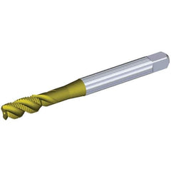 Kennametal - 3/8-24 UNF 3 Flute 3BX Modified Bottoming Spiral Flute Tap - Powdered Metal, TiCN/TiN Finish, 100mm OAL, Right Hand Flute, Right Hand Thread, Series T631 - USA Tool & Supply