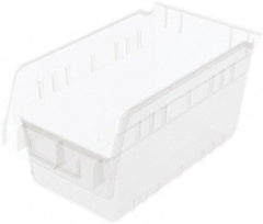 Akro-Mils - 11-5/8" Deep, Clear Polymer Hopper Shelf Bin - 6" High x 6-5/8" Wide x 11-5/8" Long - USA Tool & Supply