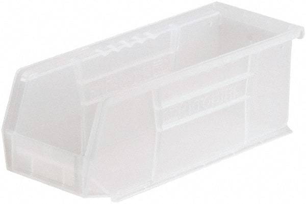 Akro-Mils - 20 Lb. Load Capacity, 10-7/8" Deep, Clear Polymer Hopper Stacking Bin - 4" High x 4-1/8" Wide x 10-7/8" Long - USA Tool & Supply