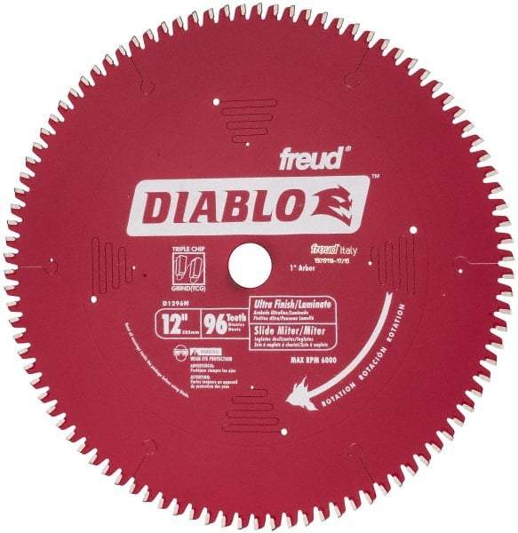 Freud - 12" Diam, 1" Arbor Hole Diam, 96 Tooth Wet & Dry Cut Saw Blade - Carbide-Tipped, Standard Round Arbor - USA Tool & Supply