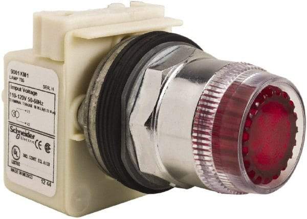 Schneider Electric - 30mm Mount Hole, Extended Straight, Pushbutton Switch Only - Round, Red Pushbutton, Momentary (MO), Weatherproof, Dust and Oil Resistant - USA Tool & Supply