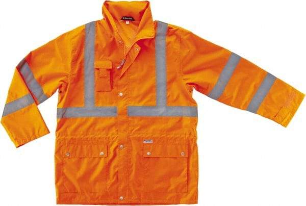 Ergodyne - Size S Cold Weather & High Visibility Jacket - Orange, Polyester, Zipper, Snaps Closure - USA Tool & Supply