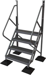 TRI-ARC - 82" 4 Step Configurable Rooftop Ladder - 50° Incline, 500 Lb Capacity, 40" Platform Height, 52-3/4" Base Width x 40" Base Depth, Serrated - USA Tool & Supply