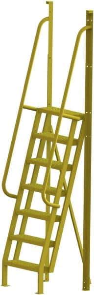 TRI-ARC - 112" 7 Step Configurable Crossover Ladder - 75° Incline, 1,000 Lb Capacity, 70" Platform Height, 30" Base Width x 28" Base Depth, Serrated - USA Tool & Supply