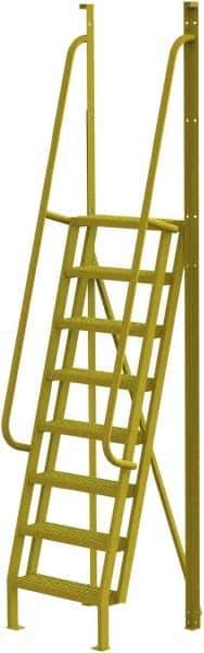TRI-ARC - 122" 8 Step Configurable Crossover Ladder - 75° Incline, 1,000 Lb Capacity, 80" Platform Height, 30" Base Width x 30-1/2" Base Depth, Perforated Tread - USA Tool & Supply
