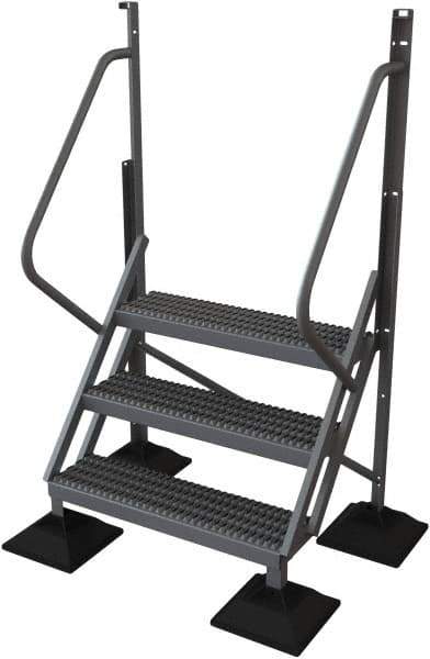 TRI-ARC - 72" 3 Step Configurable Rooftop Ladder - 50° Incline, 500 Lb Capacity, 30" Platform Height, 52-3/4" Base Width x 30" Base Depth, Serrated - USA Tool & Supply