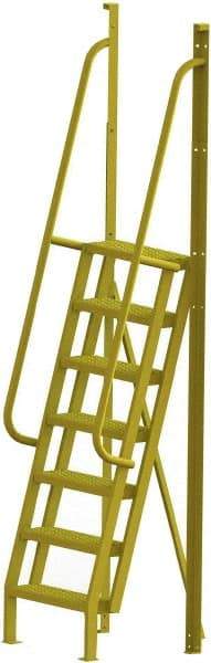 TRI-ARC - 112" 7 Step Configurable Crossover Ladder - 75° Incline, 1,000 Lb Capacity, 70" Platform Height, 30" Base Width x 28" Base Depth, Perforated Tread - USA Tool & Supply