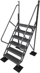 TRI-ARC - 102" 6 Step Configurable Rooftop Ladder - 50° Incline, 500 Lb Capacity, 60" Platform Height, 52-3/4" Base Width x 60" Base Depth, Serrated - USA Tool & Supply