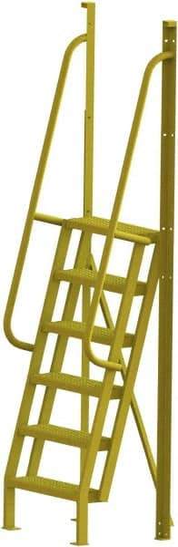 TRI-ARC - 102" 6 Step Configurable Crossover Ladder - 75° Incline, 1,000 Lb Capacity, 60" Platform Height, 30" Base Width x 25-1/2" Base Depth, Perforated Tread - USA Tool & Supply